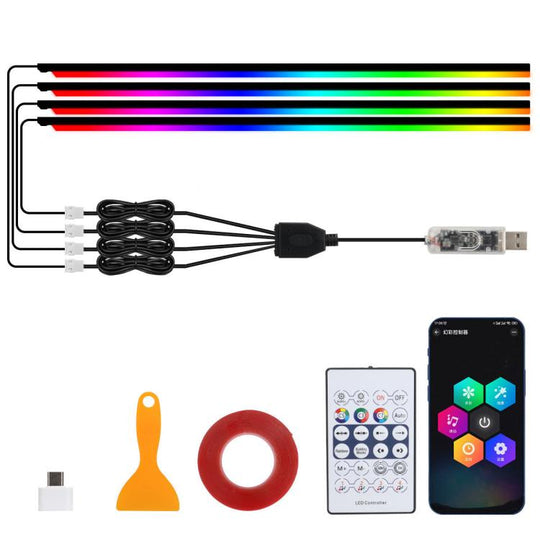 3 Control App Remote Control Colorful Car Interior Ambient Lighting Modified LED Acrylic USB Car Ambient Lighting, Spec: 110cm x 4 4 In 1