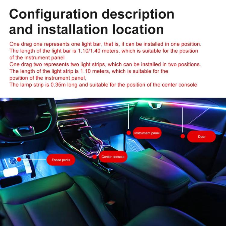 3 Control App Remote Control Colorful Car Interior Ambient Lighting Modified LED Acrylic USB Car Ambient Lighting, Spec: 110cm x 2 2 In 1 - Atmosphere lights by buy2fix | Online Shopping UK | buy2fix