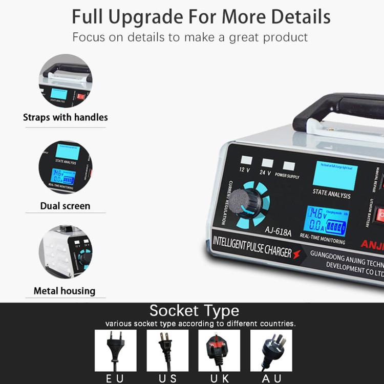 ANJING 12-24V Car Motorcycle Battery Charger Pure Copper Intelligent Pulse Repair, Specification: UK Plug - Battery Charger by buy2fix | Online Shopping UK | buy2fix