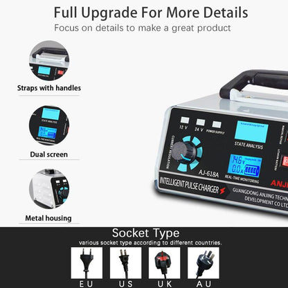 ANJING 12-24V Car Motorcycle Battery Charger Pure Copper Intelligent Pulse Repair, Specification: UK Plug - Battery Charger by buy2fix | Online Shopping UK | buy2fix
