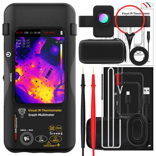 Standard+Macro Lens+Flexible Coil BSIDE SH9 Infrared Thermal Imaging Multimeter Touchscreen High-Definition Thermal Imaging Thermometer Electrical Floor Heating Inspection