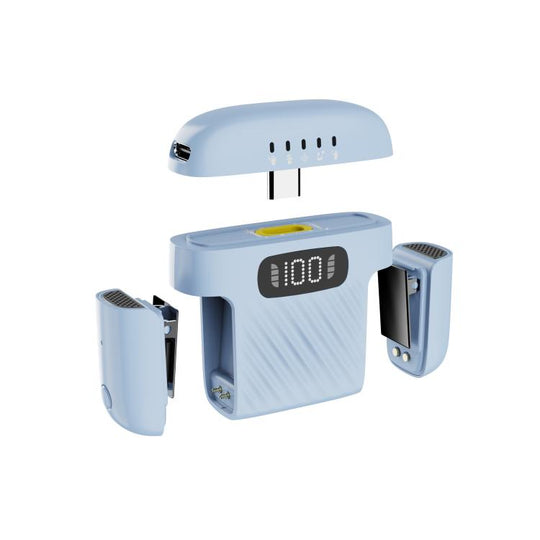 One To Two Mini Wireless Collar-clip Noise-cancelling Microphone With Charging Case(Blue)