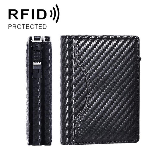 One-Click Pop-Up RFID Blocking Card Holder Magnetic Phone Wallet for MagSafe iPhones(Carbon Fiber) - Adhesive Card Holders by buy2fix | Online Shopping UK | buy2fix