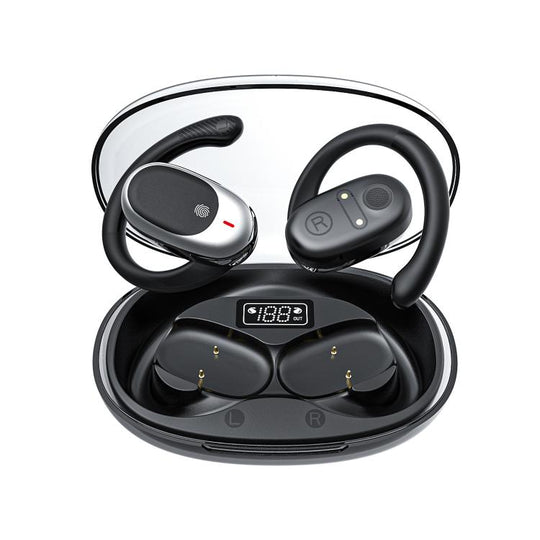 Air Conduction Bluetooth Earphones With Transparent Digital Display Case(Black)
