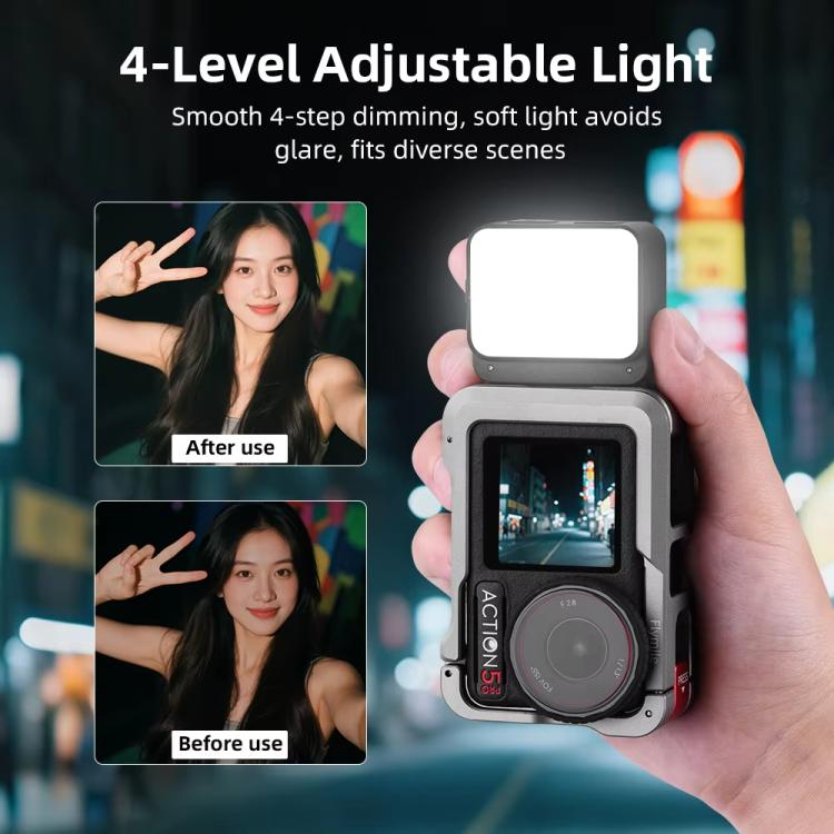 For DJI Action 5 Pro/ Action 4 Flymile 20 LEDs Magnetic Fill Light Rechargeable Video Light 3000K/4440K/8700K Adjustable(Black) - Other by Flymile | Online Shopping UK | buy2fix