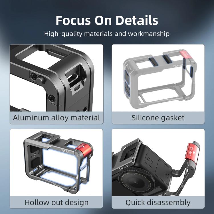 For DJI Action 5 Pro/Action 4/Action 3 Flymile Aluminum Alloy Camera Cage Protective Metal Frame(Metal Color) - Protection Frame by Flymile | Online Shopping UK | buy2fix