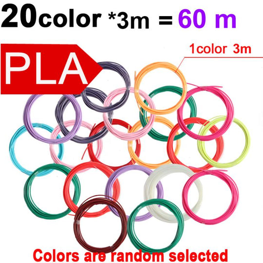 60m 20 Colors x 3m PLA 3D Printer Filament 1.75mm Multicolor Filament Bundle for 3D Pen & Crafting