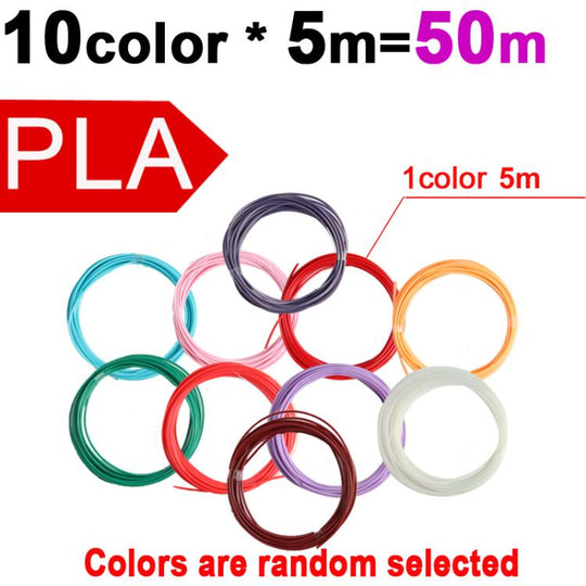 50m 10 Colors x 5m PLA 3D Printer Filament 1.75mm Multicolor Filament Bundle for 3D Pen & Crafting