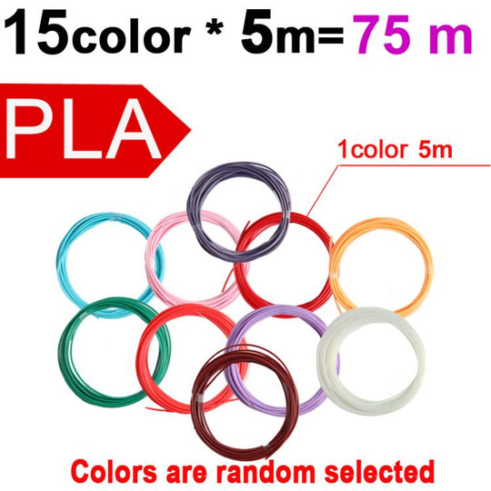 75m 15 Colors x 5m PLA 3D Printer Filament 1.75mm Multicolor Filament Bundle for 3D Pen & Crafting