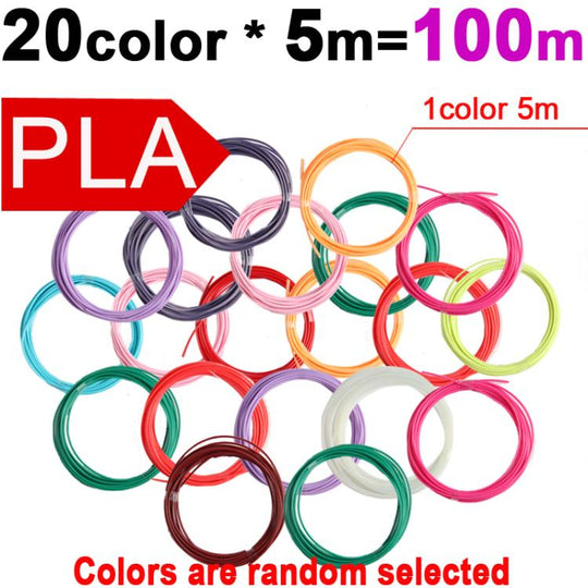 100m 20 Colors x 5m PLA 3D Printer Filament 1.75mm Multicolor Filament Bundle for 3D Pen & Crafting