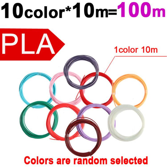 100m 10 Colors x 10m PLA 3D Printer Filament 1.75mm Multicolor Filament Bundle for 3D Pen & Crafting