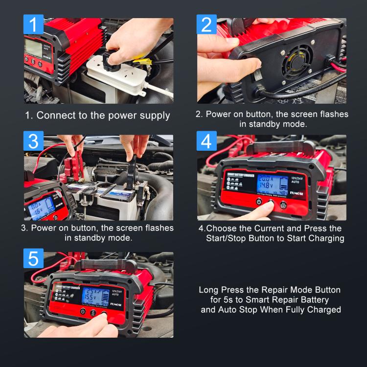 DMD 12V/24V Universal Intelligent Pulse Repair Battery Charger(EU Plug) - Battery Charger by buy2fix | Online Shopping UK | buy2fix