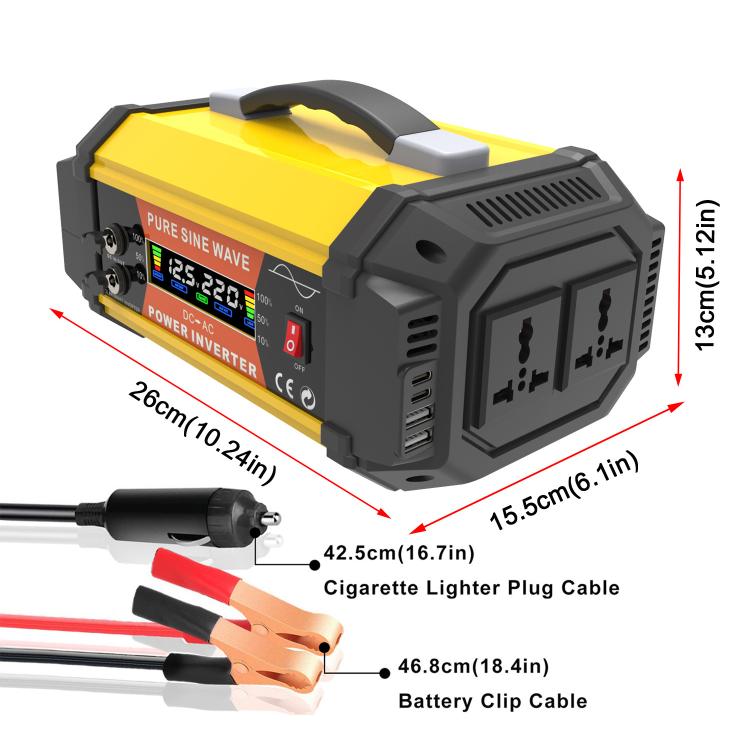 Gurxun Pure Sine Wave Inverter With Dual AC Outlets 2 USB + 2 Type-C Ports Car Power Converter, Spec: PQ800W Universal Socket 12V To 220V - Pure Sine Wave by Gurxun | Online Shopping UK | buy2fix