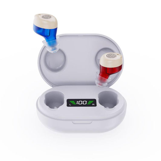 Wireless Invisible Hearing Aid With Digital Display Charging Case & Touch Control Red Blue+White Case - Hearing Aids by buy2fix | Online Shopping UK | buy2fix