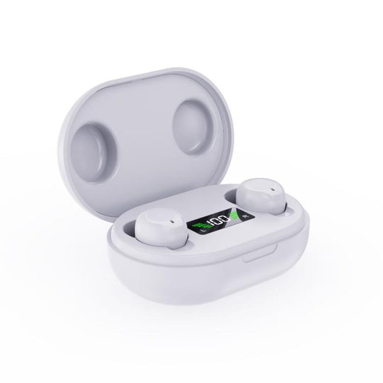 Wireless Invisible Hearing Aid With Digital Display Charging Case & Touch Control White+White