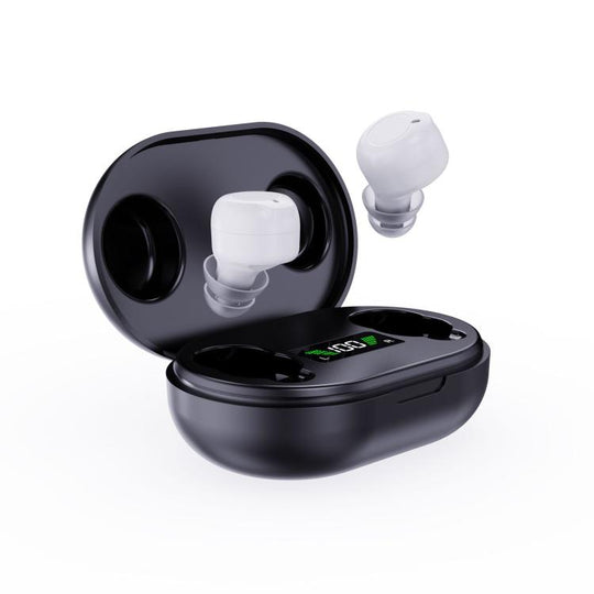 Wireless Invisible Hearing Aid With Digital Display Charging Case & Touch Control White+Black Case