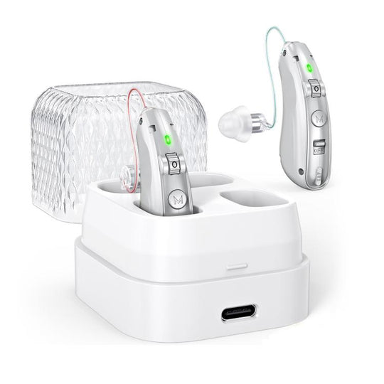 Behind-The-Ear Hearing Amplifier With Charging Case Sound Enhancer For Seniors(Sliver)