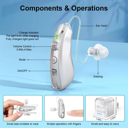 Behind-The-Ear Hearing Amplifier With Charging Case Sound Enhancer For Seniors(Sliver) - Hearing Aids by buy2fix | Online Shopping UK | buy2fix
