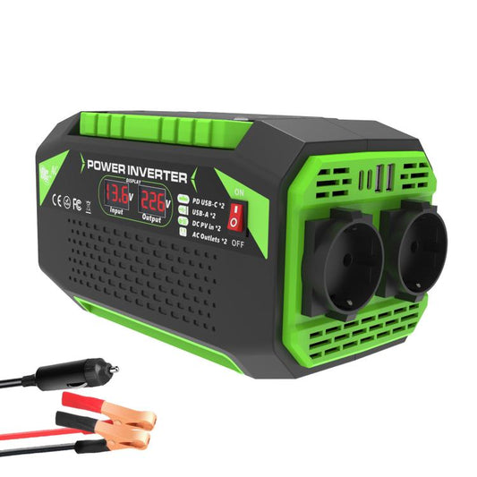 Gurxun Car Pure Sine Wave Inverter Dual AC Sockets + 2 USB + 2 Type-C Ports Outdoor Car Power Converter, Spec: 300W EU Plug - Pure Sine Wave by Gurxun | Online Shopping UK | buy2fix