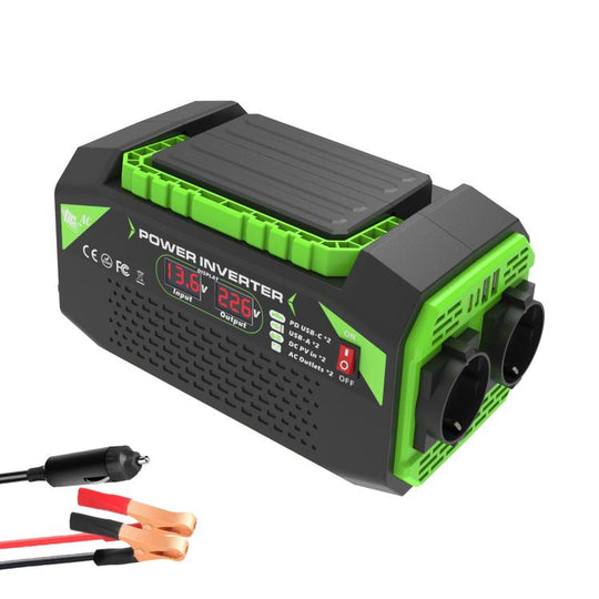 Gurxun Car Pure Sine Wave Inverter Dual AC Sockets + 2 USB + 2 Type-C Ports Outdoor Car Power Converter, Spec: 500W EU Plug