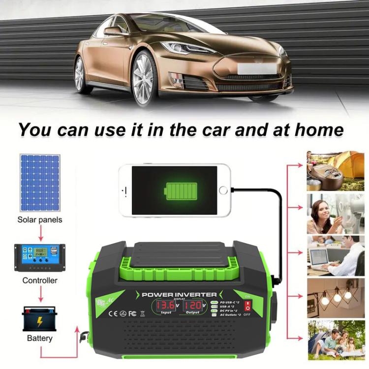 Gurxun Car Pure Sine Wave Inverter Dual AC Sockets + 2 USB + 2 Type-C Ports Outdoor Car Power Converter, Spec: 300W Brazil Plug 12V To 110V - Pure Sine Wave by Gurxun | Online Shopping UK | buy2fix