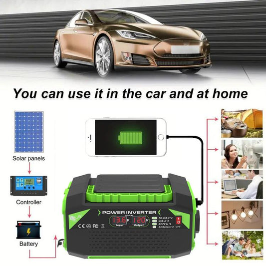 Gurxun Car Pure Sine Wave Inverter Dual AC Sockets + 2 USB + 2 Type-C Ports Outdoor Car Power Converter, Spec: 300W Brazil Plug 12V To 110V - Pure Sine Wave by Gurxun | Online Shopping UK | buy2fix