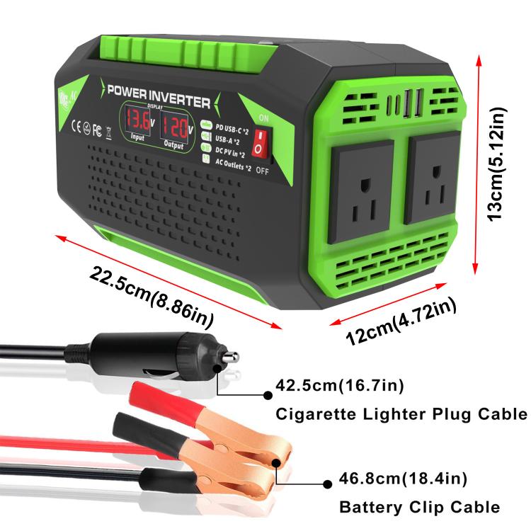 Gurxun Car Pure Sine Wave Inverter Dual AC Sockets + 2 USB + 2 Type-C Ports Outdoor Car Power Converter, Spec: 300W Brazil Plug 12V To 110V - Pure Sine Wave by Gurxun | Online Shopping UK | buy2fix