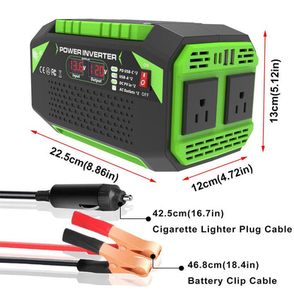 Gurxun Car Pure Sine Wave Inverter Dual AC Sockets + 2 USB + 2 Type-C Ports Outdoor Car Power Converter, Spec: 300W Brazil Plug 12V To 110V - Pure Sine Wave by Gurxun | Online Shopping UK | buy2fix