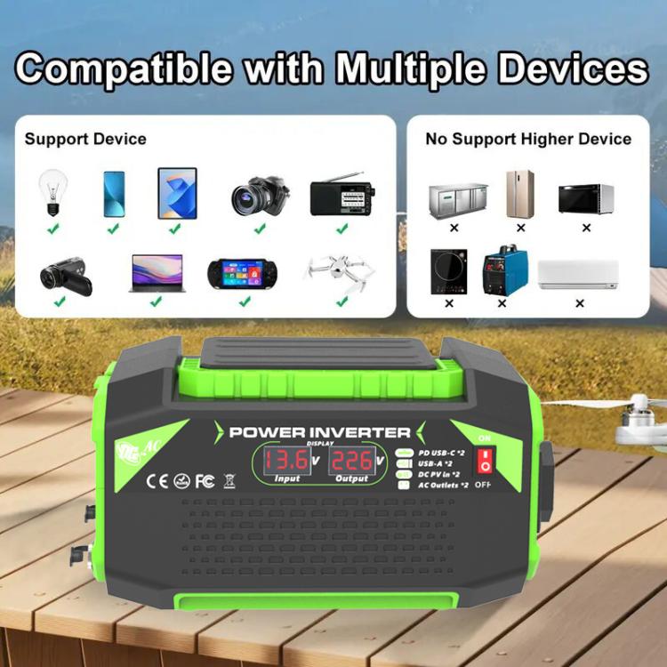 Gurxun Car Pure Sine Wave Inverter Dual AC Sockets + 2 USB + 2 Type-C Ports Outdoor Car Power Converter, Spec: 300W Brazil Plug 12V To 110V - Pure Sine Wave by Gurxun | Online Shopping UK | buy2fix