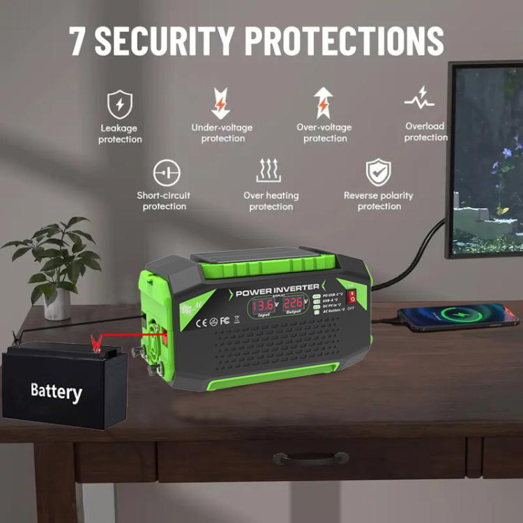 Gurxun Car Pure Sine Wave Inverter Dual AC Sockets + 2 USB + 2 Type-C Ports Outdoor Car Power Converter, Spec: 300W EU Plug - Pure Sine Wave by Gurxun | Online Shopping UK | buy2fix