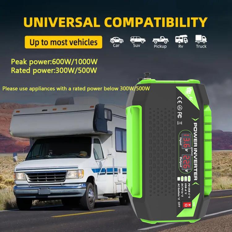 Gurxun Car Pure Sine Wave Inverter Dual AC Sockets + 2 USB + 2 Type-C Ports Outdoor Car Power Converter, Spec: 300W EU Plug - Pure Sine Wave by Gurxun | Online Shopping UK | buy2fix