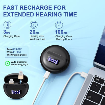 Hearing Aids With Digital Display Charging Case Noise Cancelling Invisible In-Ear Sound Amplifier(Skin Color+Black Case) - Hearing Aids by buy2fix | Online Shopping UK | buy2fix