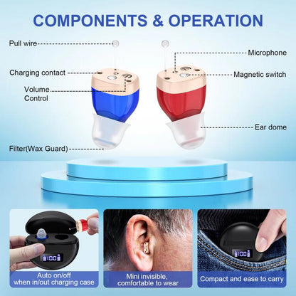 Hearing Aids With Digital Display Charging Case Noise Cancelling Invisible In-Ear Sound Amplifier(Skin Color+White Case) - Hearing Aids by buy2fix | Online Shopping UK | buy2fix