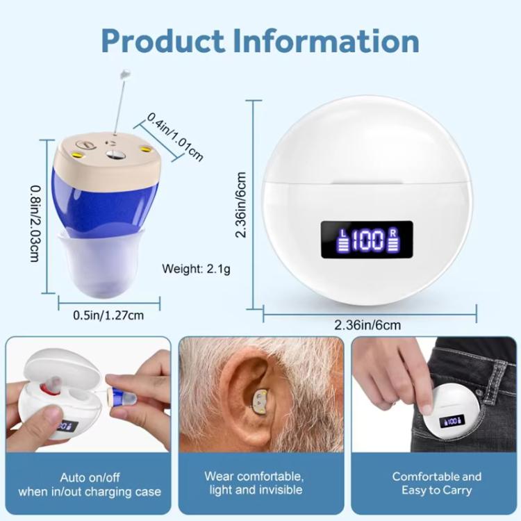 Hearing Aids With Digital Display Charging Case Noise Cancelling Invisible In-Ear Sound Amplifier(Skin Color+White Case) - Hearing Aids by buy2fix | Online Shopping UK | buy2fix