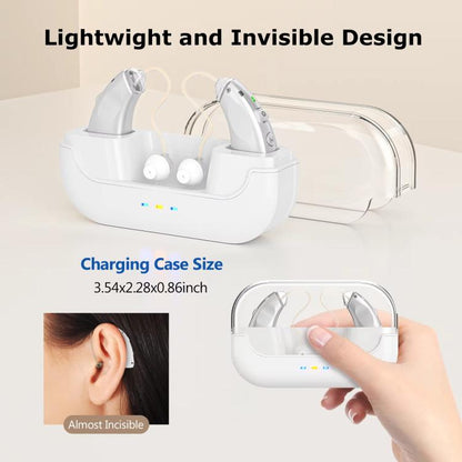 Behind-The-Ear Hearing Aids With Charging Case Smart Noise Cancelling & No Feedback Whistling(Silver) - Hearing Aids by buy2fix | Online Shopping UK | buy2fix