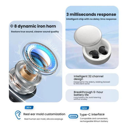 APP Smart Self-Fitting 32-Channel In-Ear Hearing Amplifier for Seniors with Charging Case Noise Reduction & Comfort Fit - Hearing Aids by buy2fix | Online Shopping UK | buy2fix