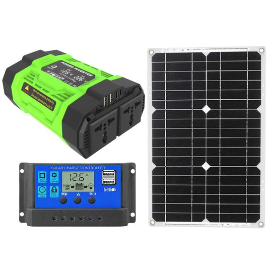 Gurxun Modified Wave Inverter With 18W Solar Panel + 30A Controller Dual Socket + 2 USB + 2 Type-C Ports, Spec: 300W Universal Socket 12V To 220V