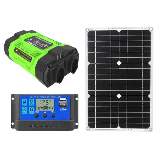 Gurxun Modified Wave Inverter With 18W Solar Panel + 30A Controller Dual Socket + 2 USB + 2 Type-C Ports, Spec: 300W Brazil Plug 12V To 220V