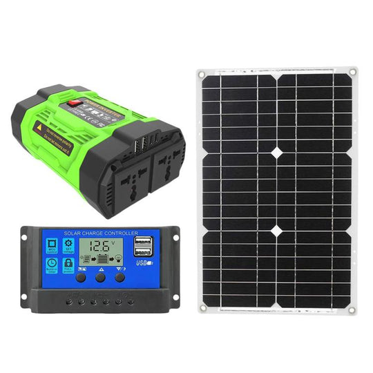 Gurxun 200W Modified Wave Inverter With 18W Solar Panel + 30A Controller Dual Socket + 2 USB + 2 Type-C Ports, Spec: Universal Socket 12V To 220V