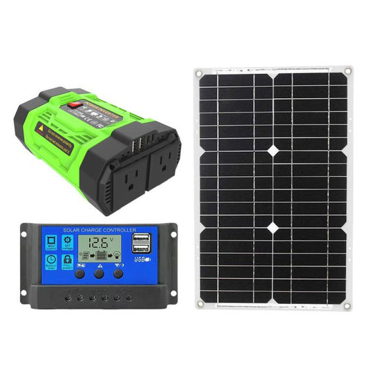Gurxun 200W Modified Wave Inverter With 18W Solar Panel + 30A Controller Dual Socket + 2 USB + 2 Type-C Ports, Spec: US Plug 12V To 110V - Modified Square Wave by Gurxun | Online Shopping UK | buy2fix