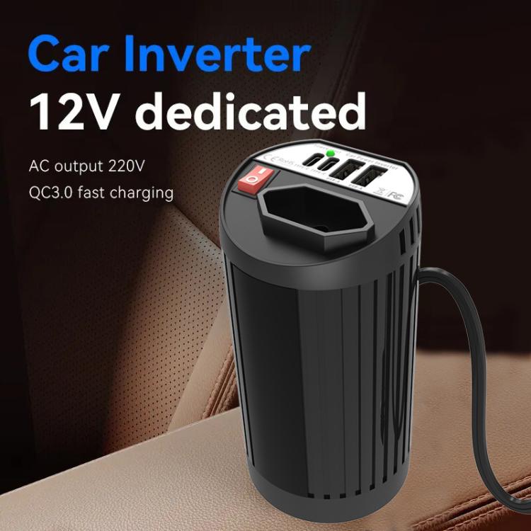 Gurxun 200W Modified Wave Intelligent Car Inverter Dual USB + Dual Type-C Port Car Power Converter, Spec: Universal Socket 12V To 220V - Modified Square Wave by Gurxun | Online Shopping UK | buy2fix