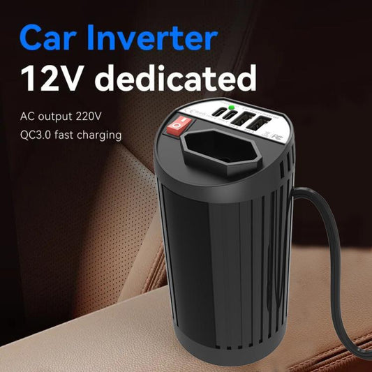 Gurxun 200W Modified Wave Intelligent Car Inverter Dual USB + Dual Type-C Port Car Power Converter, Spec: Universal Socket 12V To 220V - Modified Square Wave by Gurxun | Online Shopping UK | buy2fix