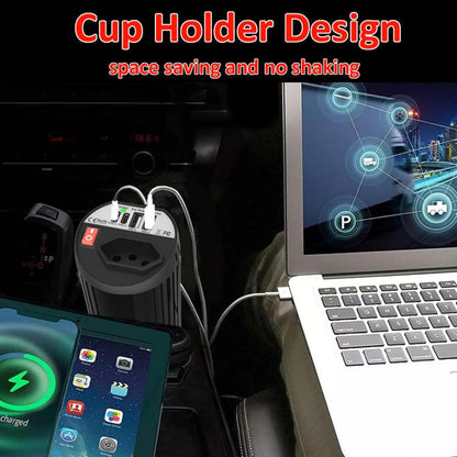 Gurxun 200W Modified Wave Intelligent Car Inverter Dual USB + Dual Type-C Port Car Power Converter, Spec: Universal Socket 12V To 220V - Modified Square Wave by Gurxun | Online Shopping UK | buy2fix