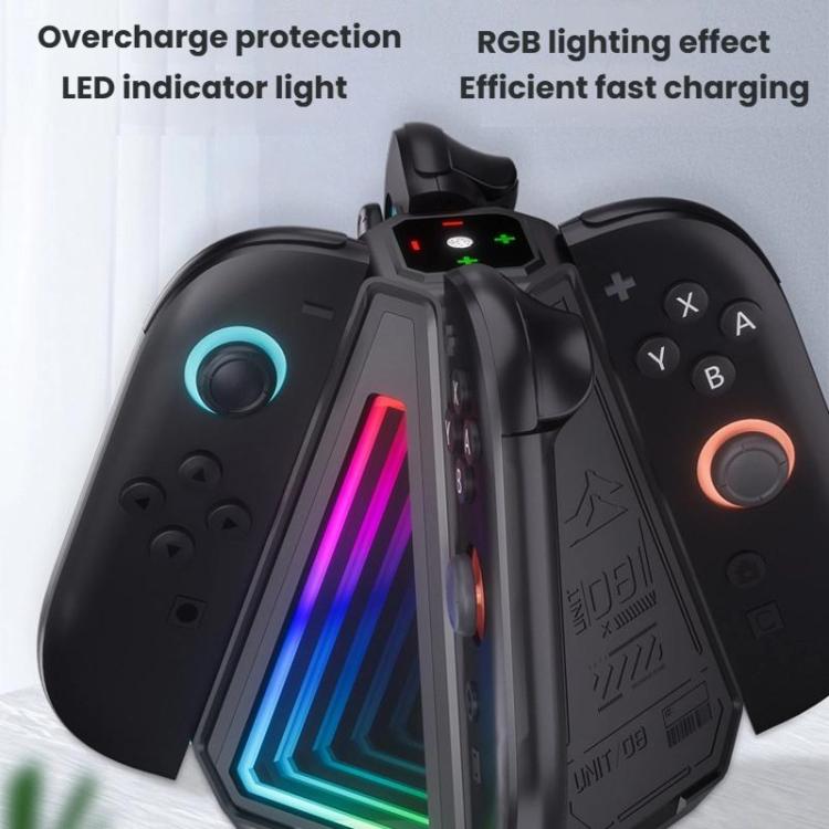 For Nintendo Switch 2 Joy-Con Controllers 4 In 1 Triangular Charging Base With RGB Light(White) - Charger & Power by buy2fix | Online Shopping UK | buy2fix