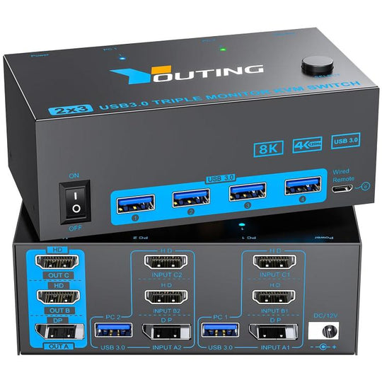 YOUTING YT-203HD 2 In 3 Out KVM USB3.0 Switch US Plug