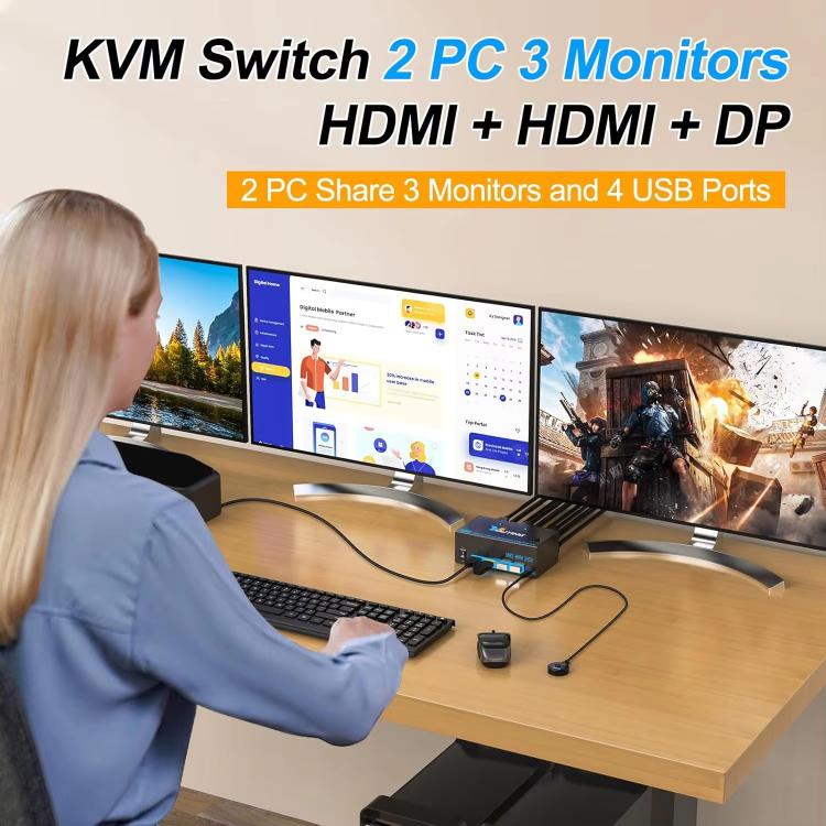 YOUTING  KC-KM434B 2 In 3 Out KVM USB3.0 Switch US Plug - Switch by YOUTING | Online Shopping UK | buy2fix