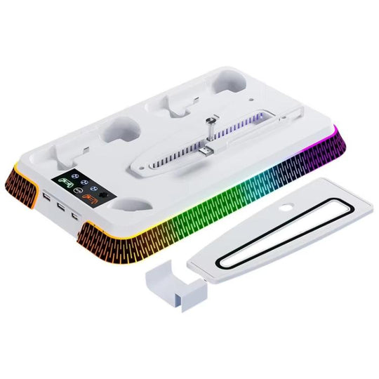 For PS5 Pro / PS5 Slim / PS5 Multifunctional Cooling Base With Dual Handle Charging Dock, Style: YH66S Piano Style With Colorful Light White