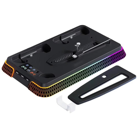 For PS5 Pro / PS5 Slim / PS5 Multifunctional Cooling Base With Dual Handle Charging Dock, Style: YH66S Piano Style With Colorful Light Black