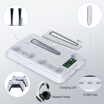 For PS5 Pro / PS5 Slim / PS5 Multifunctional Cooling Base With Dual Handle Charging Dock, Style: YH66 Black White - Charger & Power by buy2fix | Online Shopping UK | buy2fix