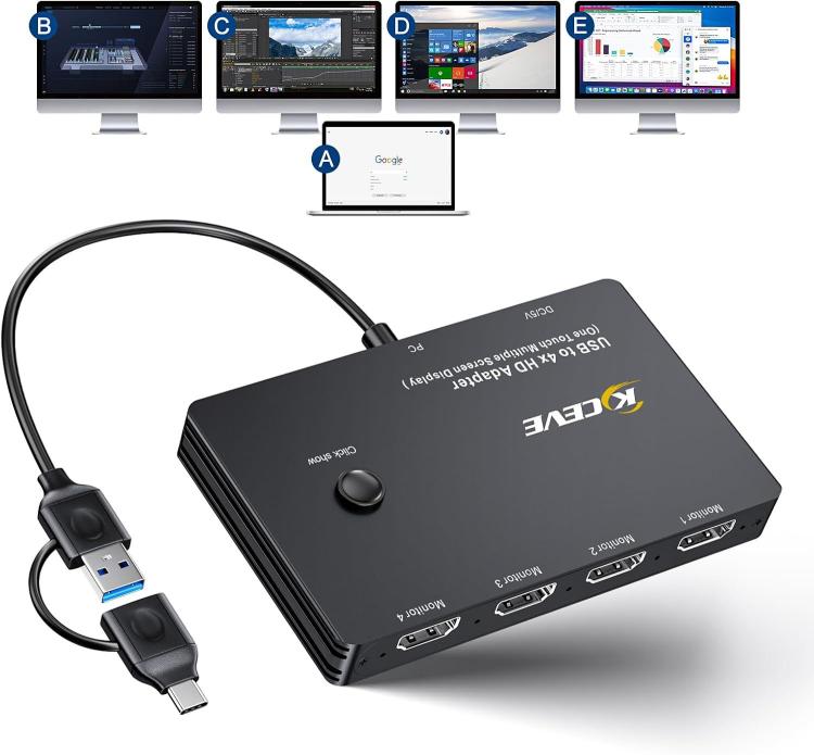 KCEVE MSTH14 USB / Type-C To 4 HDMI Port Adapter KVM Switch - Switch by KCEVE | Online Shopping UK | buy2fix